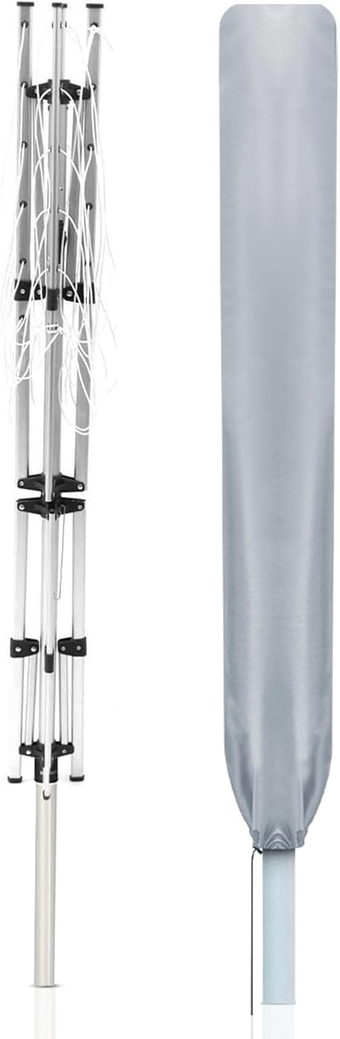 WINSOME Rotary Washing Line Cover Waterproof Polyester Fabric with Zip - Heavy Duty Rotary Clothes Line Cover - Weather Resistant Rotary Line Cover Garden Rotary Dryer and Airer Cover | Silver