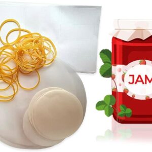 24 x 1lb Jam Pot Covers Labels with Elastic Rubber jam Jar covers and wax discs (1lb Jam Pot Covers)