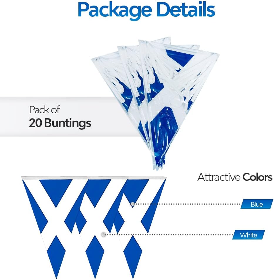 Scotland bunting flags Scottish St Andrews Cross Patriotic Themed Bunting Banner Burns Night party décor 10M/33ft Long with 20 Triangle | Light Blue - Image 5