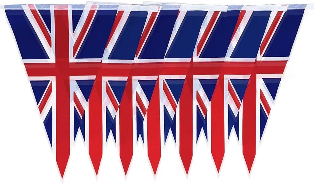 Winsome Union jack Bunting Banner 10M/33ft Long with 20 Triangle UK Flags Queen’s Platinum Jubilee Buntings Outdoor Waterproof British Flags