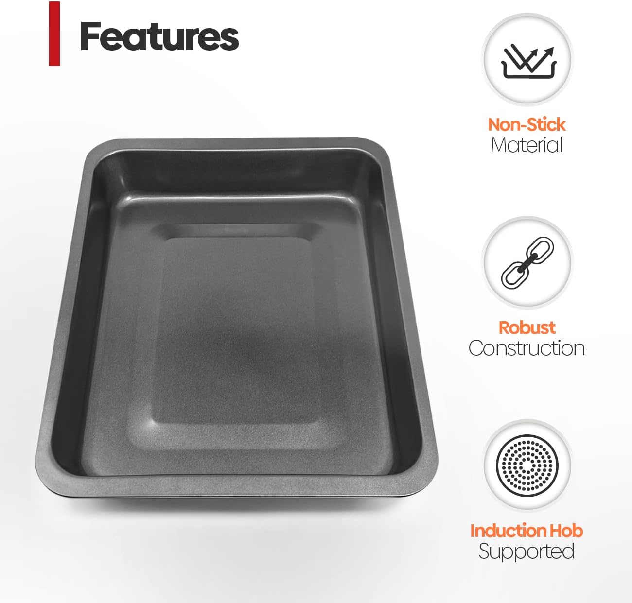 Roasting Tins for Ovens (38 x 30 x 6cm) | Oven Tray Non Stick Roasting Tray Heavy Duty Carbon Steel with Deep Sides Perfect as Baking Tray & Lasagne Dish | Grey - Image 5