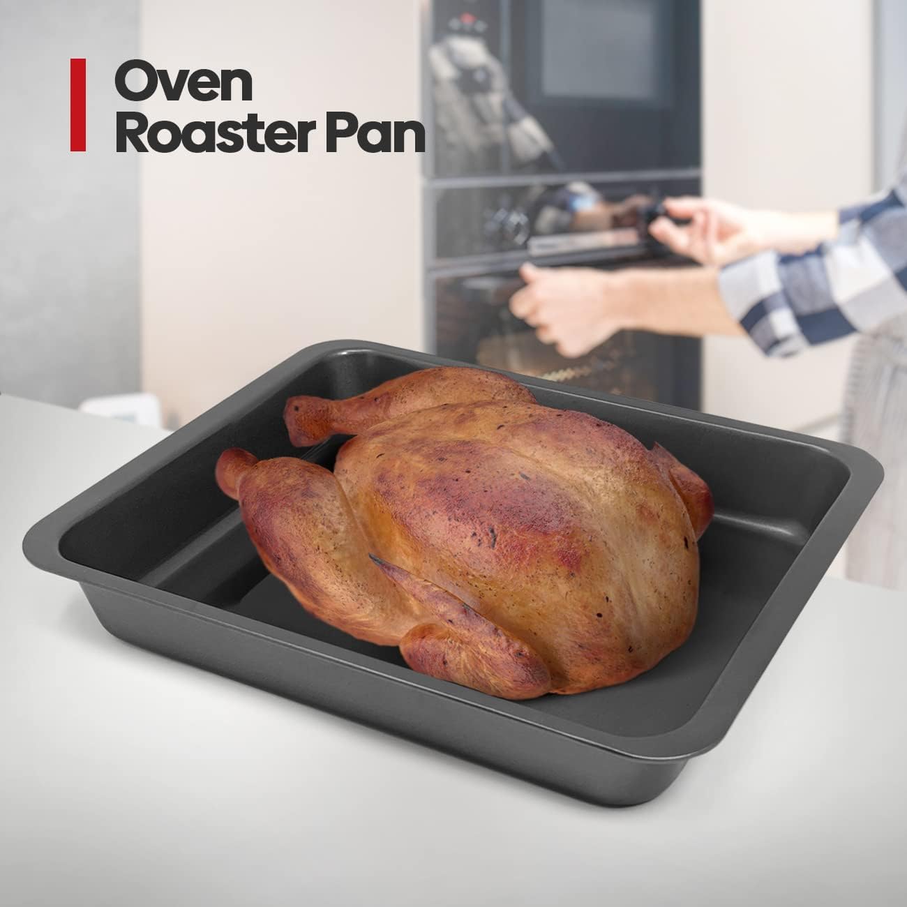 Roasting Tins for Ovens (38 x 30 x 6cm) | Oven Tray Non Stick Roasting Tray Heavy Duty Carbon Steel with Deep Sides Perfect as Baking Tray & Lasagne Dish | Grey - Image 6