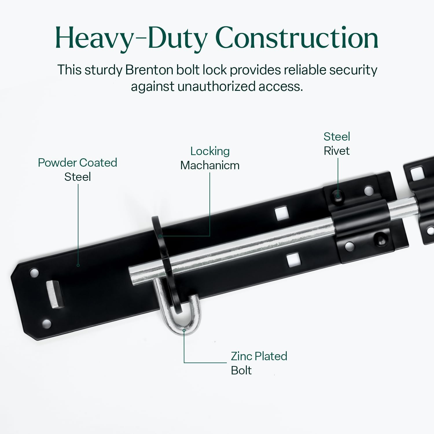 Galvanised Brenton Bolt Sliding Door Lockable Padbolt – 8" (202mm) Heavy Duty Zinc Plate Lock Pad Garden Shed Gate Latch Patio Door Security Gate Bolt Bedroom | Black - Image 5