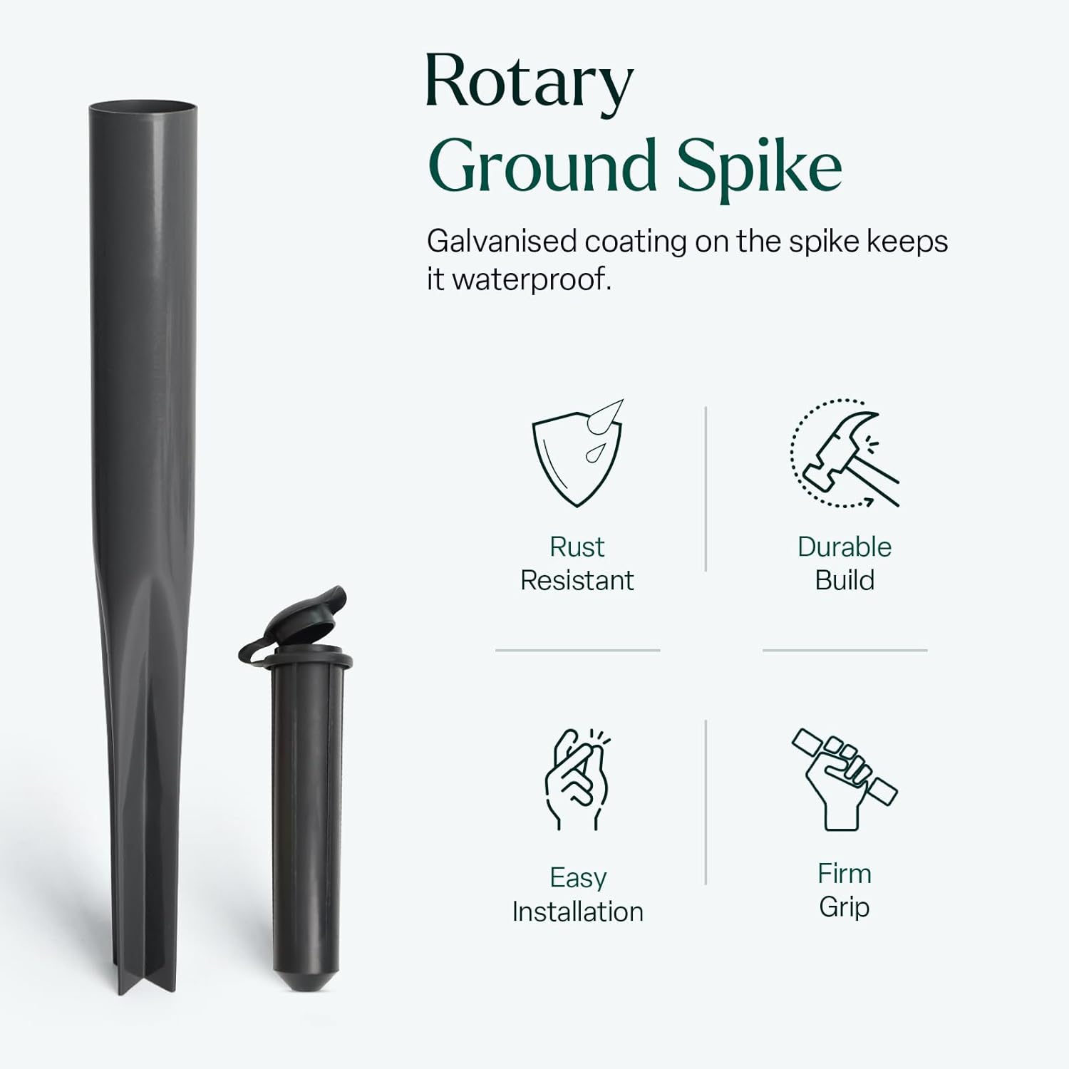 WINSOME Heavy Duty Rotary Washing Line Spike with Plastic Adapter (32mm and 40mm) Ground Spike for Rotary Washing Line Base Black Coated Garden Spike for Rotary Airer - Image 7
