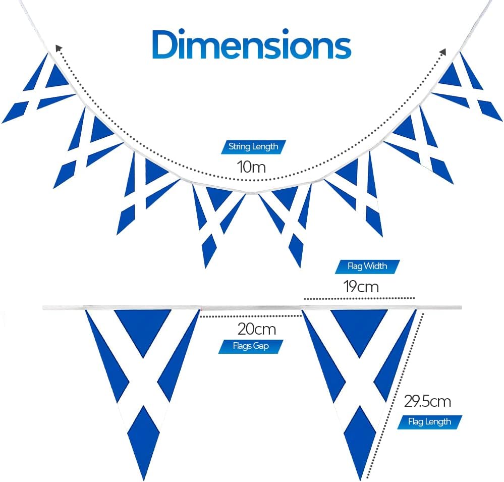 Scotland bunting flags Scottish St Andrews Cross Patriotic Themed Bunting Banner Burns Night party décor 10M/33ft Long with 20 Triangle | Light Blue - Image 6