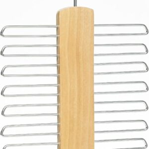 Tie Hanger Wooden Hangers Wardrobe Tie Organiser - Stylish Hanging Storage Rack With 20 Chrome Bars With Swivel Hook for Tie, Belt, Scarf Beech Wood Tie Rack Hanger (Wood)
