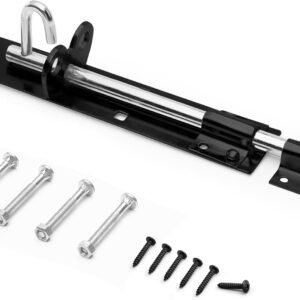 Galvanised Brenton Bolt Sliding Door Lockable Padbolt – 8" (202mm) Heavy Duty Zinc Plate Lock Pad Garden Shed Gate Latch Patio Door Security Gate Bolt Bedroom | Black