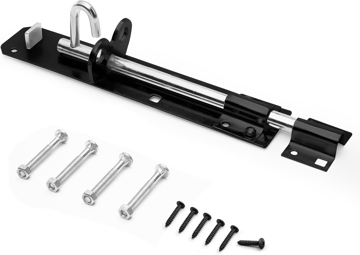 Galvanised Brenton Bolt Sliding Door Lockable Padbolt – 8" (202mm) Heavy Duty Zinc Plate Lock Pad Garden Shed Gate Latch Patio Door Security Gate Bolt Bedroom | Black