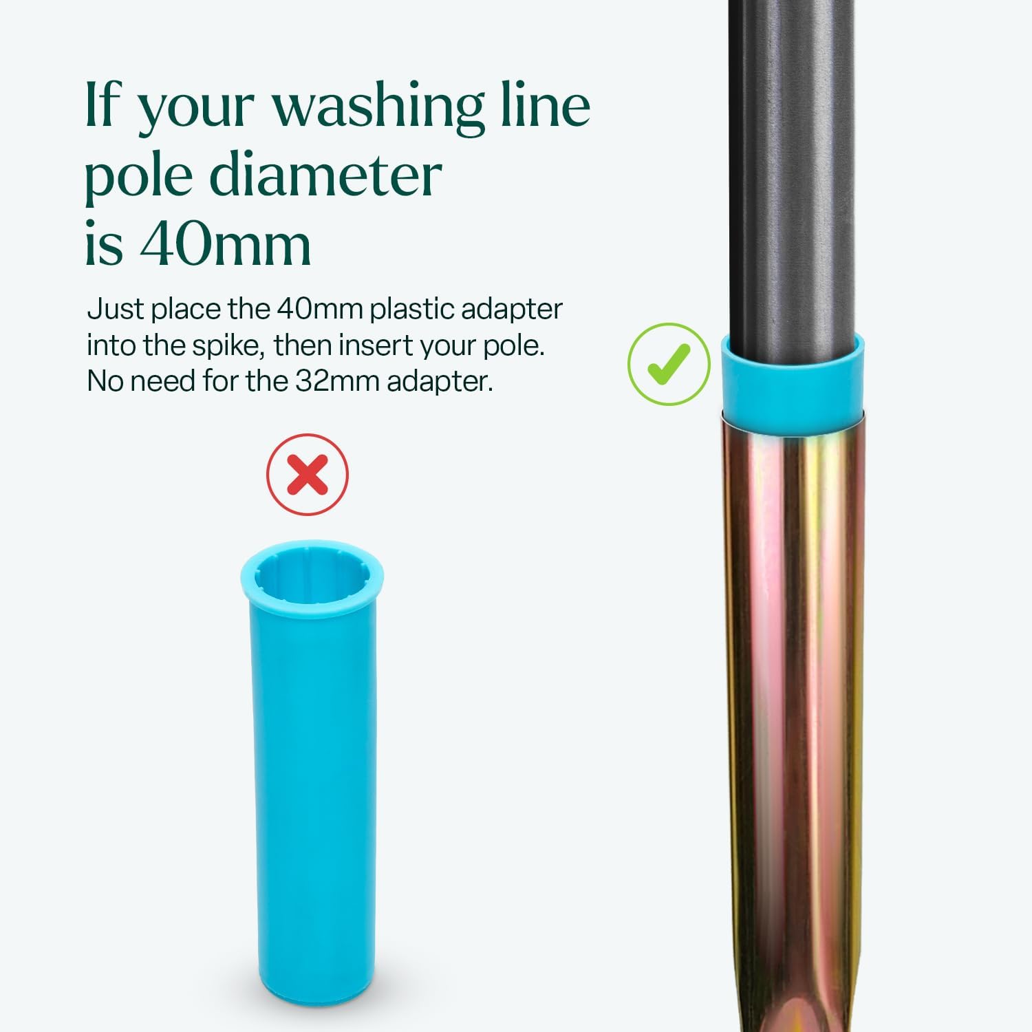 WINSOME Rotary Washing Line Spike with 2 Plastic Adaptors to Fit 32, 40, 50mm Diameter Poles | Heavy Duty Multi Fit Ground Soil Spear Base for Rotary Airers - Image 4