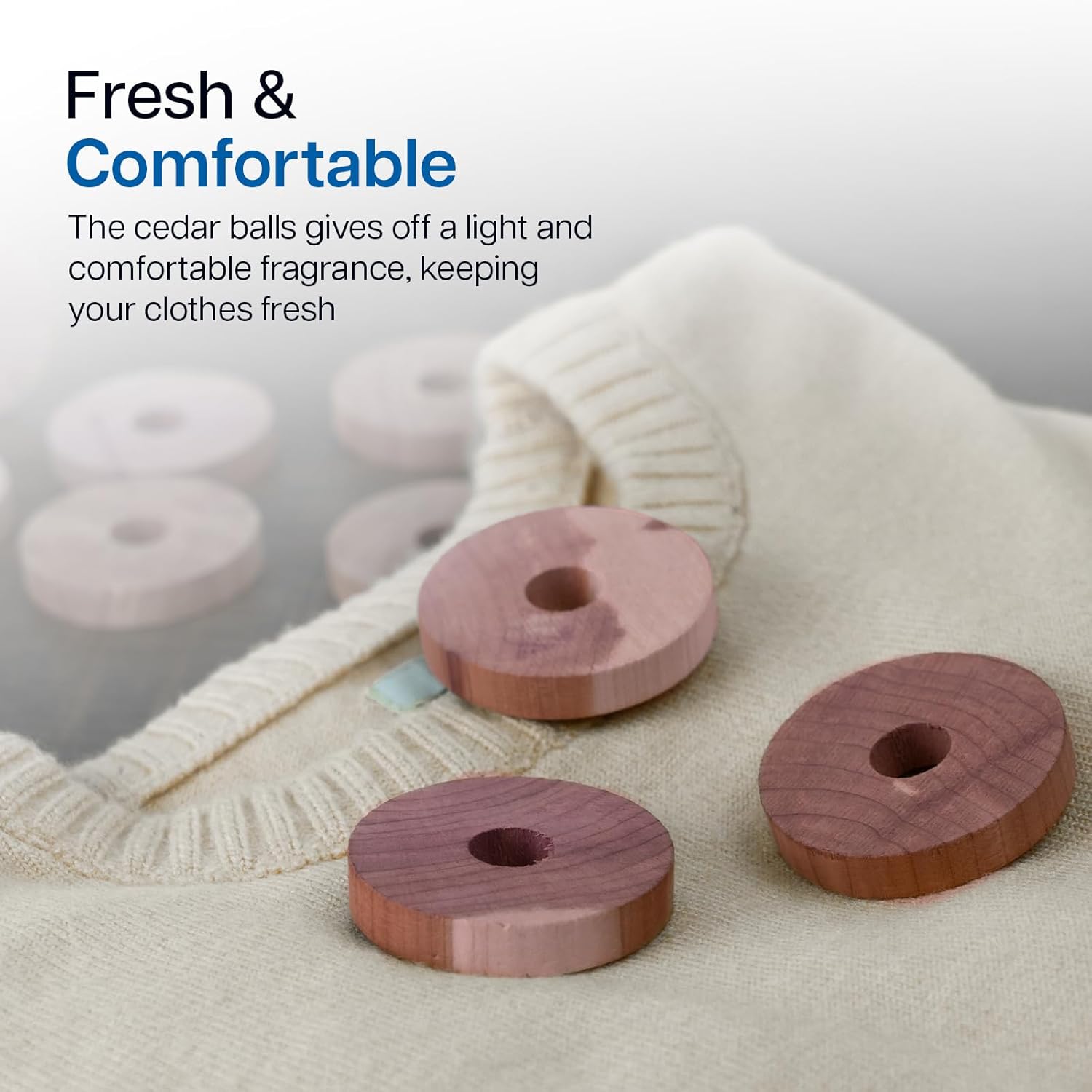 WINSOME 28 Pieces Cedar Wood Moth Repellent for Wardrobes, Anti Moth Repellent Cedar Blocks for Clothes Protection Cedar Wood Discs Aromatic Cedar Wood Balls Hangers Rings - Image 5