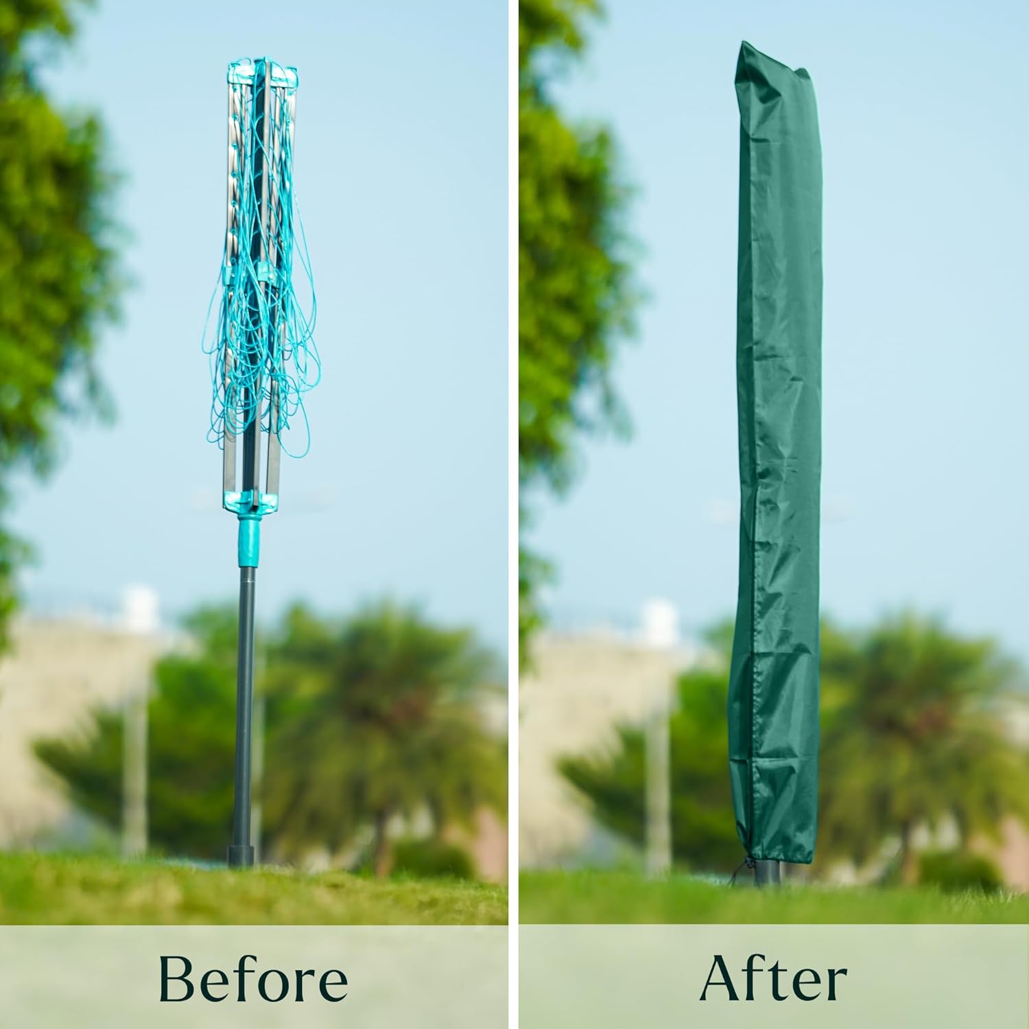 Rotary Washing Line Waterproof Cover with Draw String & Zip - Rotary Clothes Line Cover - Garden Rotary Dryer and Airer Cover - 165 cm Long | Green - Image 2