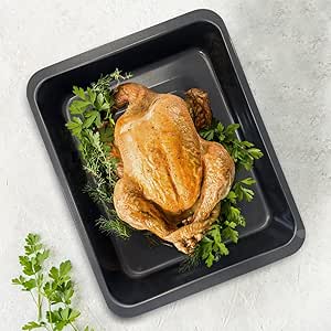 Roasting Tins for Ovens (38 x 30 x 6cm) | Oven Tray Non Stick Roasting Tray Heavy Duty Carbon Steel with Deep Sides Perfect as Baking Tray & Lasagne Dish | Grey